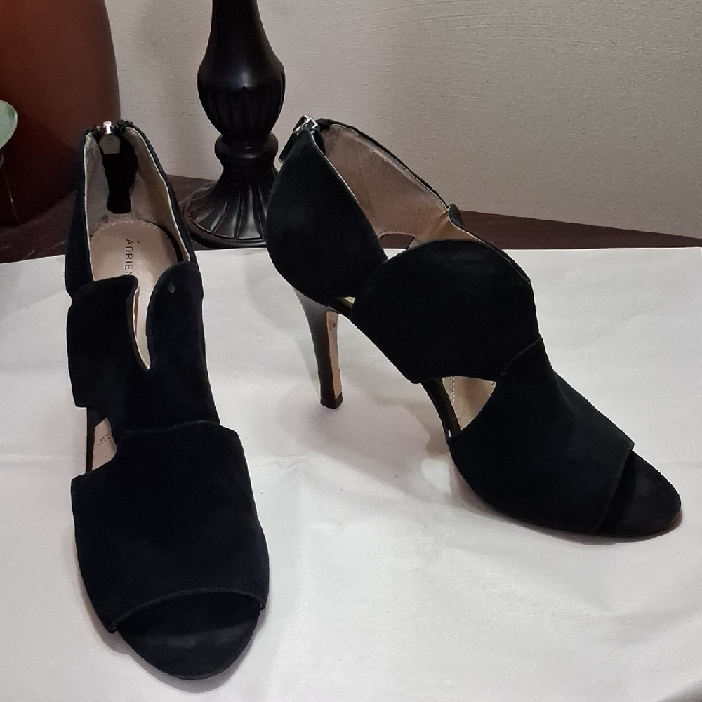 Adrienne Vittadini Black Open-Toe Suede Heels